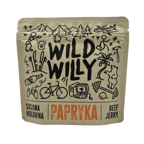 beef-jerky-papryka-100g Wild Willy Beef Jerky 100g, duża paka beef jerky zamarynowanego z papryką wędzoną