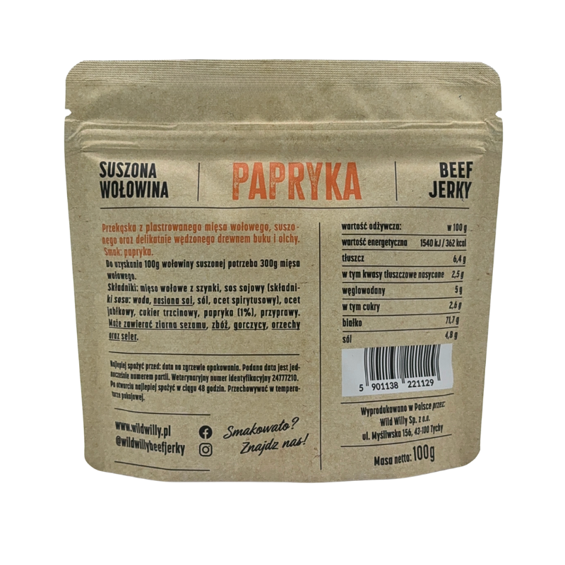beef-jerky-papryka-100g-rear Wild Willy Beef Jerky 100g, duża paka beef jerky zamarynowanego z papryką wędzoną