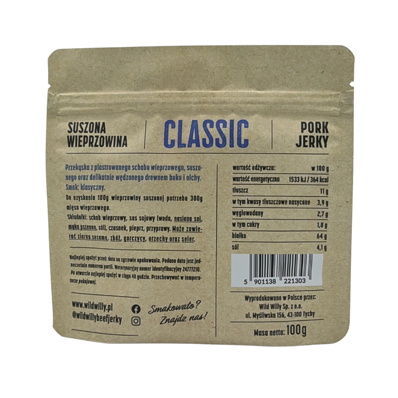 pork-jerky-classic-100g-rear Wild Willy Pork Jerky 100g - duża paka klasycznego wieprzowego jerky