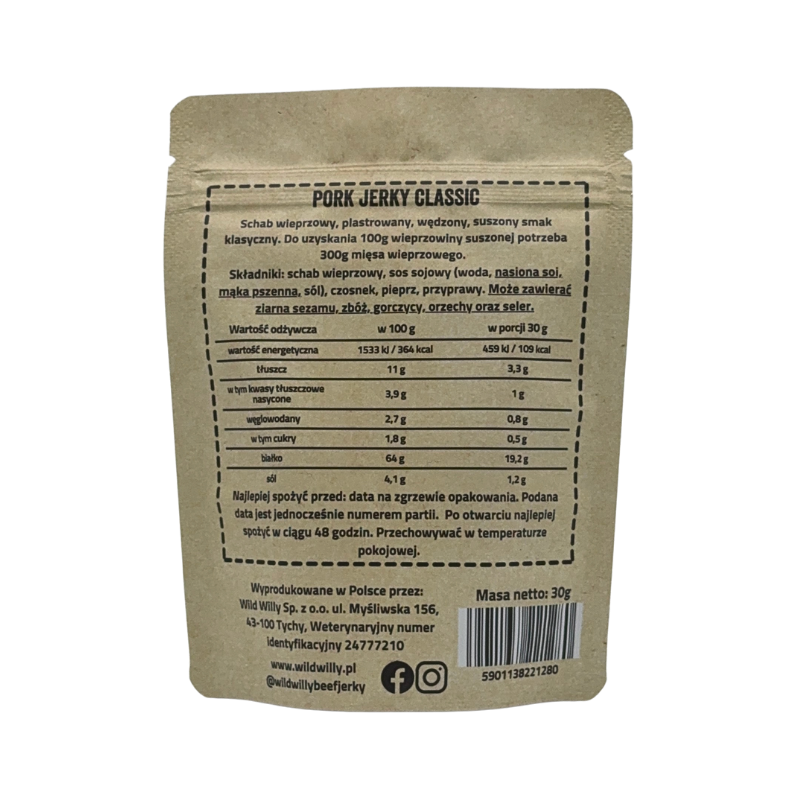 Pyszne jerky z wieprzowiny o smaku klasycznym